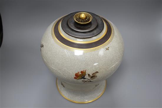 A Royal Copenhagen crackle glaze vase with bronze cover, 553/2433, height 28cm